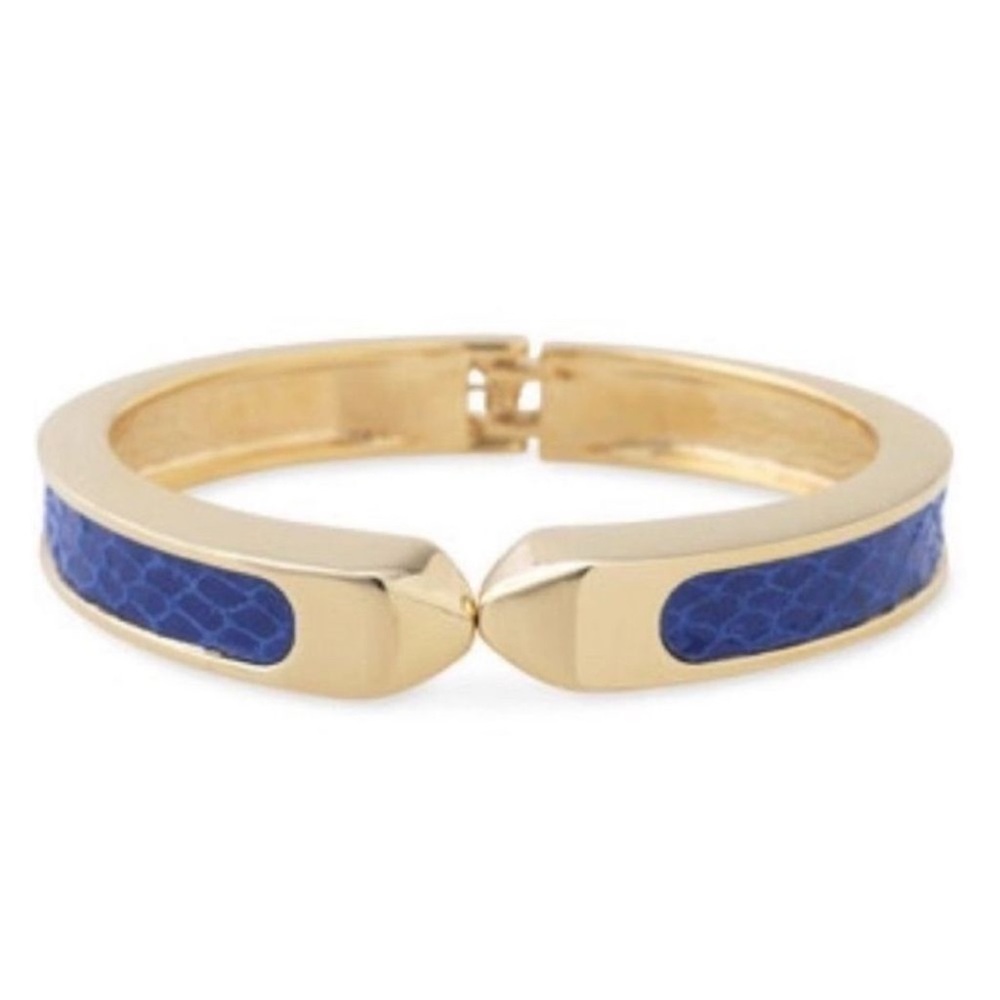 Stella & Dot Emerson Blue Snakeskin Bangle Bracelet gold tone hinged